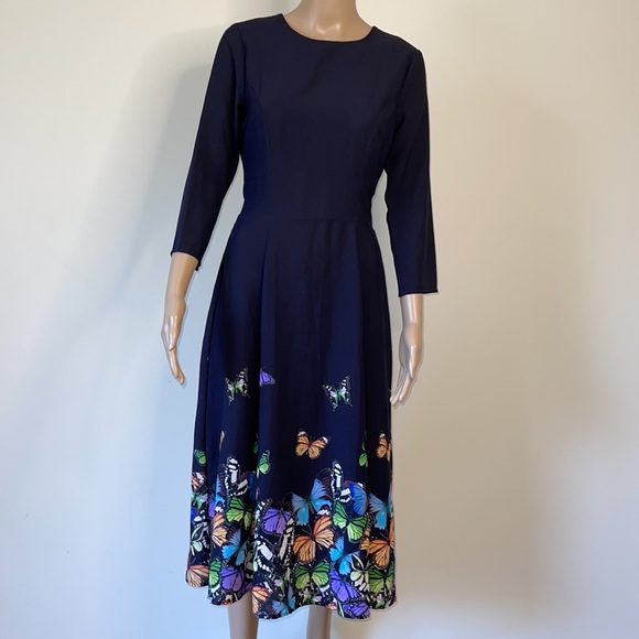 ASOS | Long sleeve navy butterfly print midi dress - Picture 4 of 11